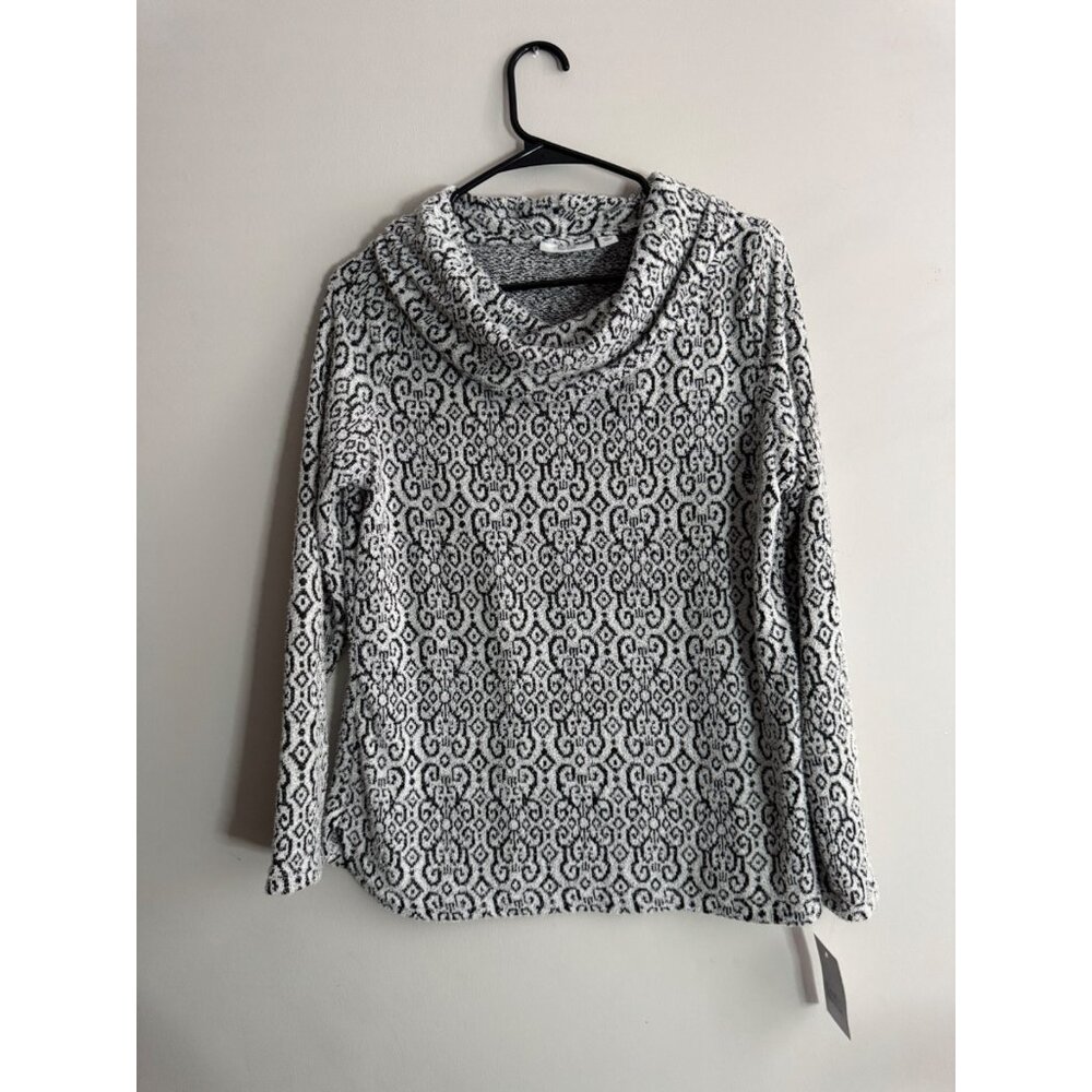 Croft & Barrow Eyelash Knit Cowl Neck Sweater - Medium - Grey & Black Pattern - Picture 2 of 16